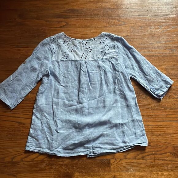 Lungo L'arno Women’s Blue Linen Embroidered Tunic Top - Picture 7 of 8